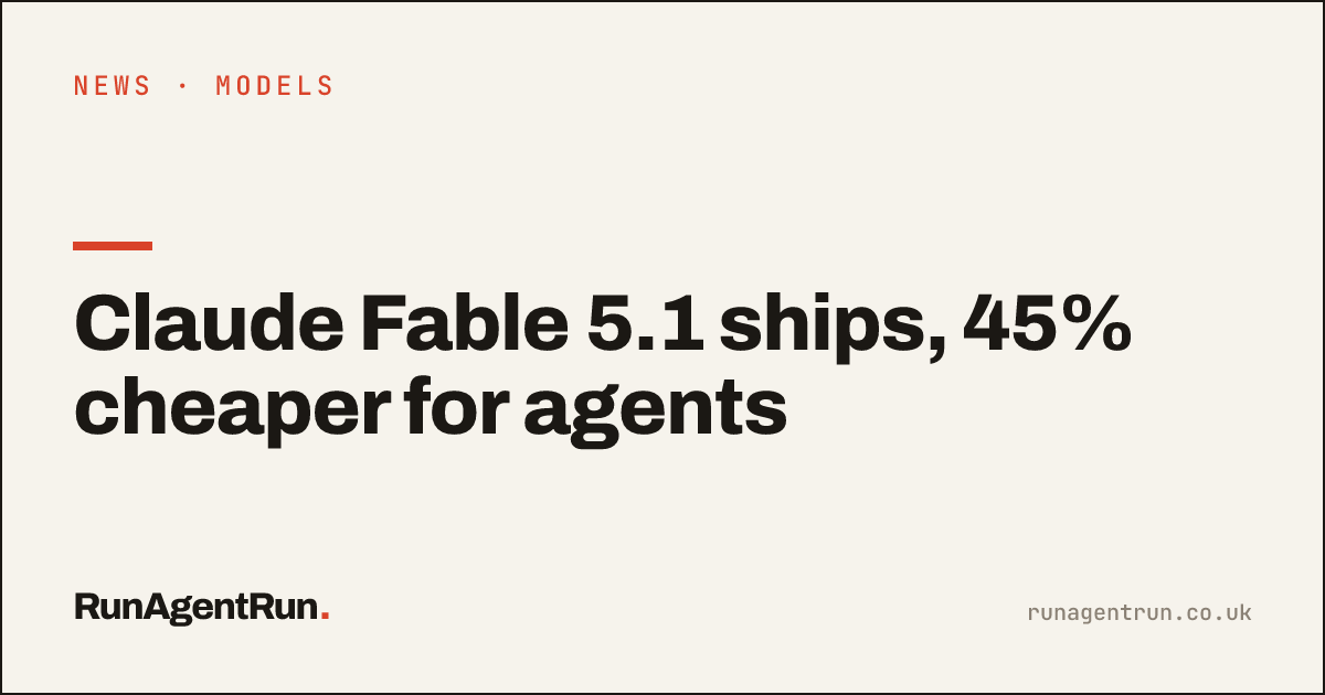 Claude Fable 5.1 ships, 45% cheaper for agents